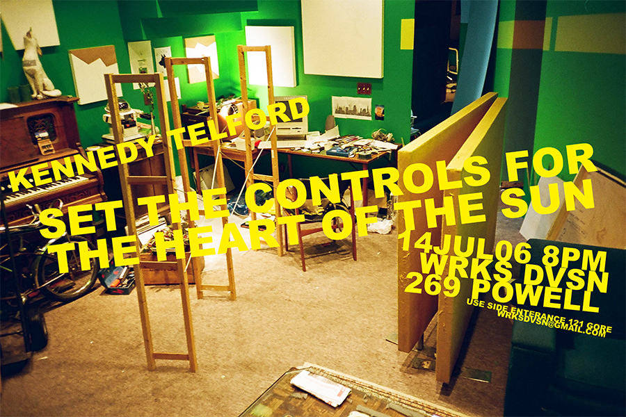 SET THE CONTROLS FOR THE HEART OF THE SUN poster, for the WRKS DVSN art installation July 2006. Poster by Kennedy Telford.