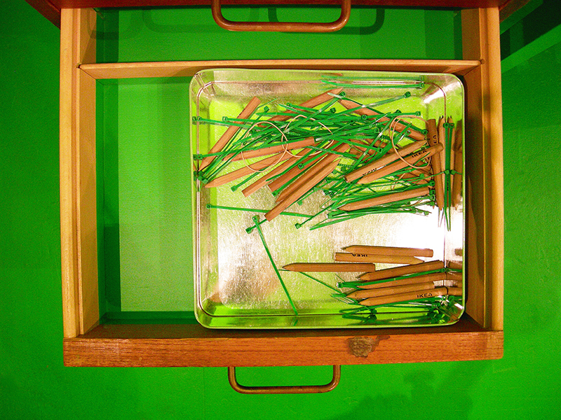 Pencil collection desk drawer image from SET THE CONTROLS FOR THE HEART OF THE SUN, installation at WRKS DVSN, by Kennedy Telford, 2006.